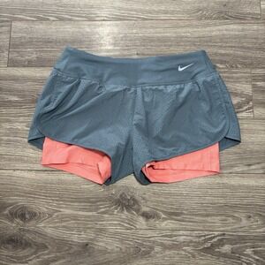 Nike Perforated Rival 2 in 1 Shorts Womens S Gray Pink Drifit Running‎ Pants Gym